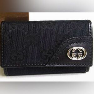 Gucci Black Leather Card Holder with Gold Logo